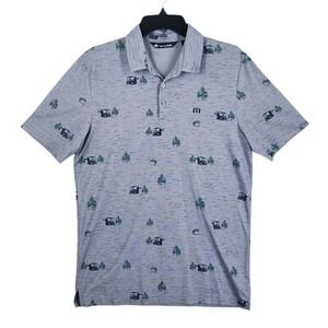 Travis Mathew Outfresh Polo Shirt Mens M Golfcart Beer Tent Pines AOP SS